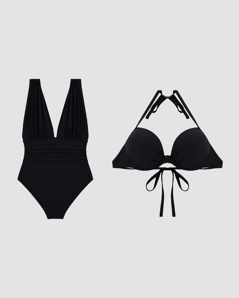 Costum de baie modelator de lux cu decolteu adânc în V