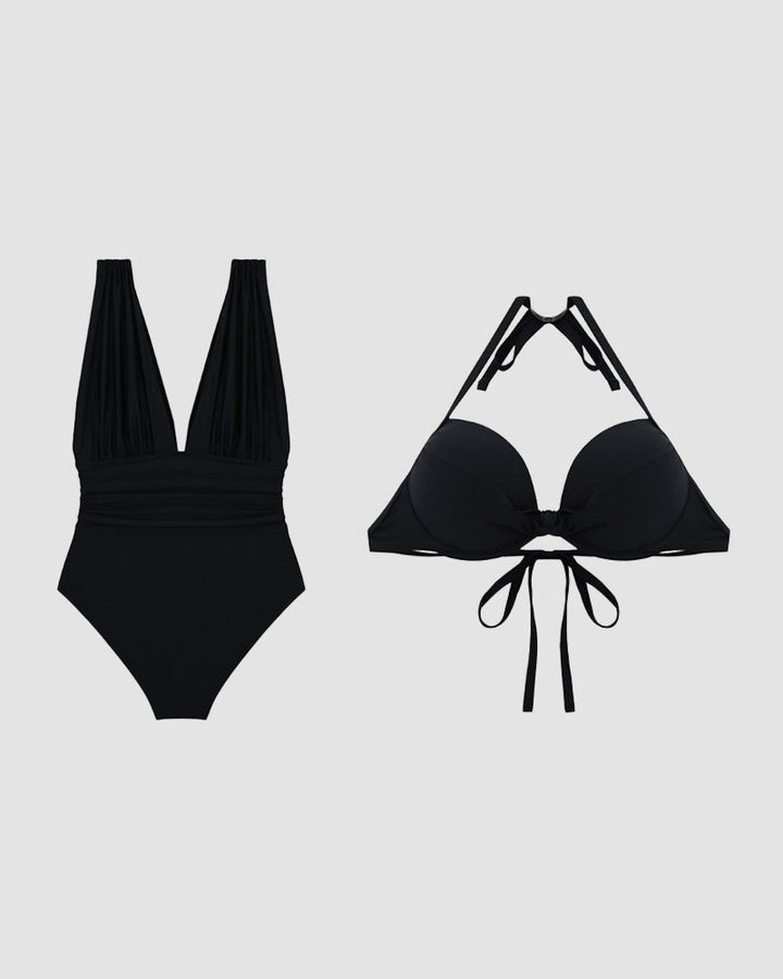Costum de baie modelator de lux cu decolteu adânc în V